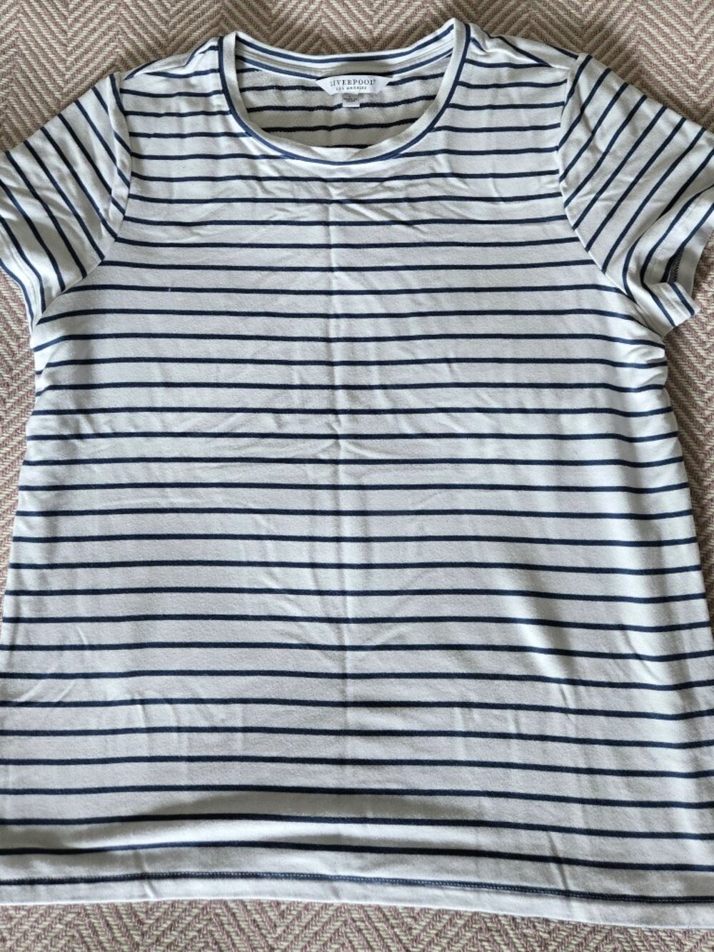 Liverpool Los Angeles Blue and White Striped Knit Short-Sleeved Tee - L